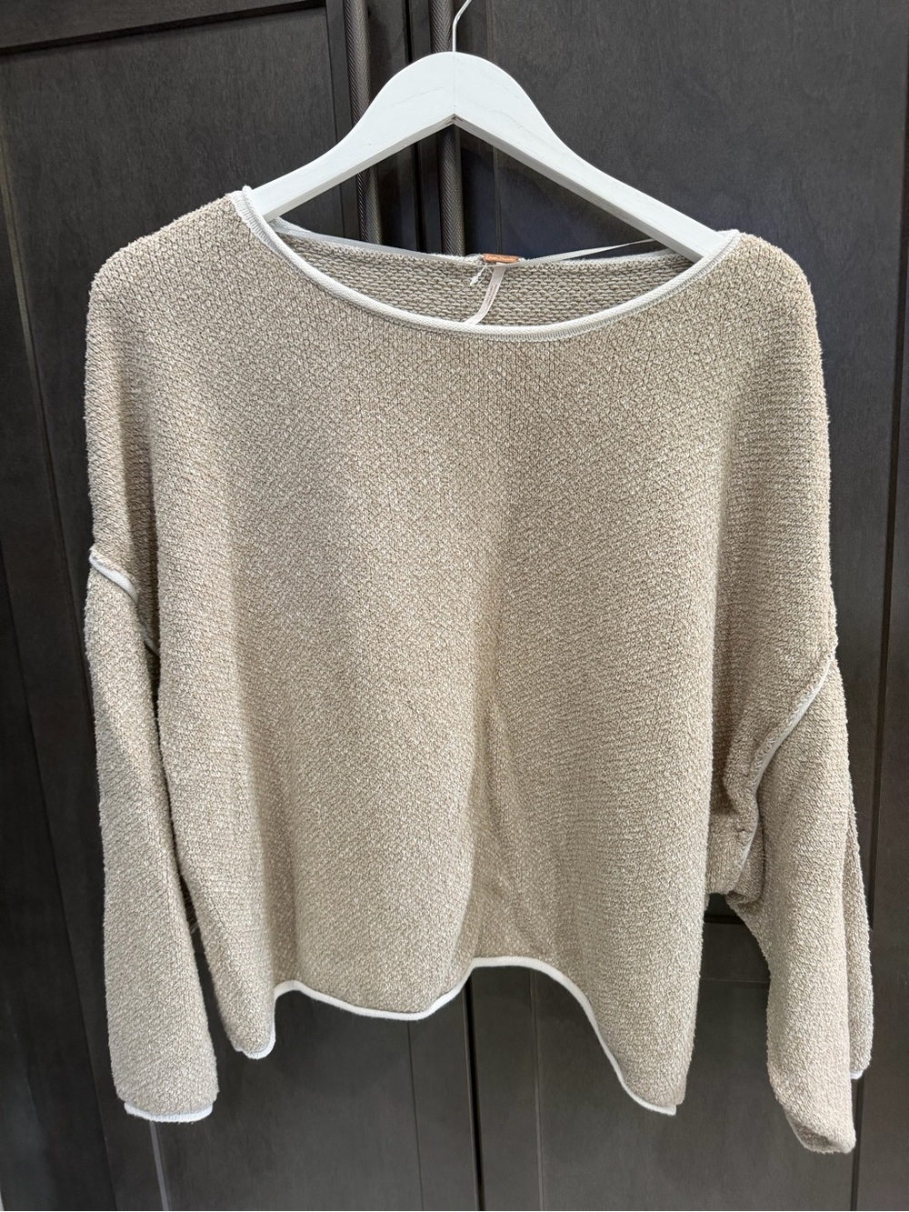 Free People Beige Scoop Neck Lightweight Knit Sweater